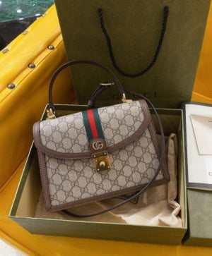 Guccii Ophidiaa GG Supreme Top Handle Bag with Box Big Size(Scentiq)AV171